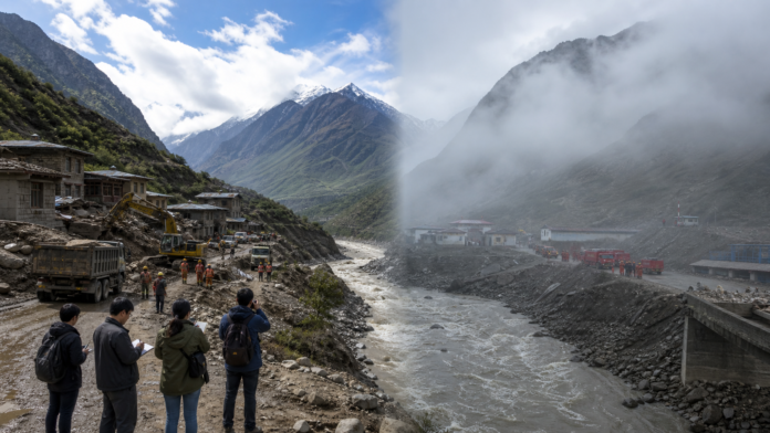 Nepal-Tibet flood analysis showing rescue operations and information gap between Nepal and Tibet