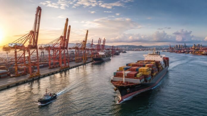 Cargo containers at a Chinese port illustrating the August 2026 export and import surge