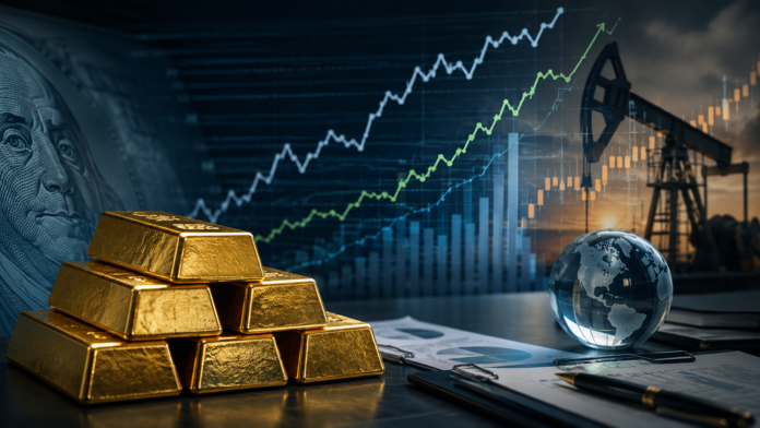 Gold bars and financial chart representing falling gold and silver prices after US Fed rate hike