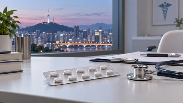 South Korean hospital pharmacy and regulated medicine access editorial illustration