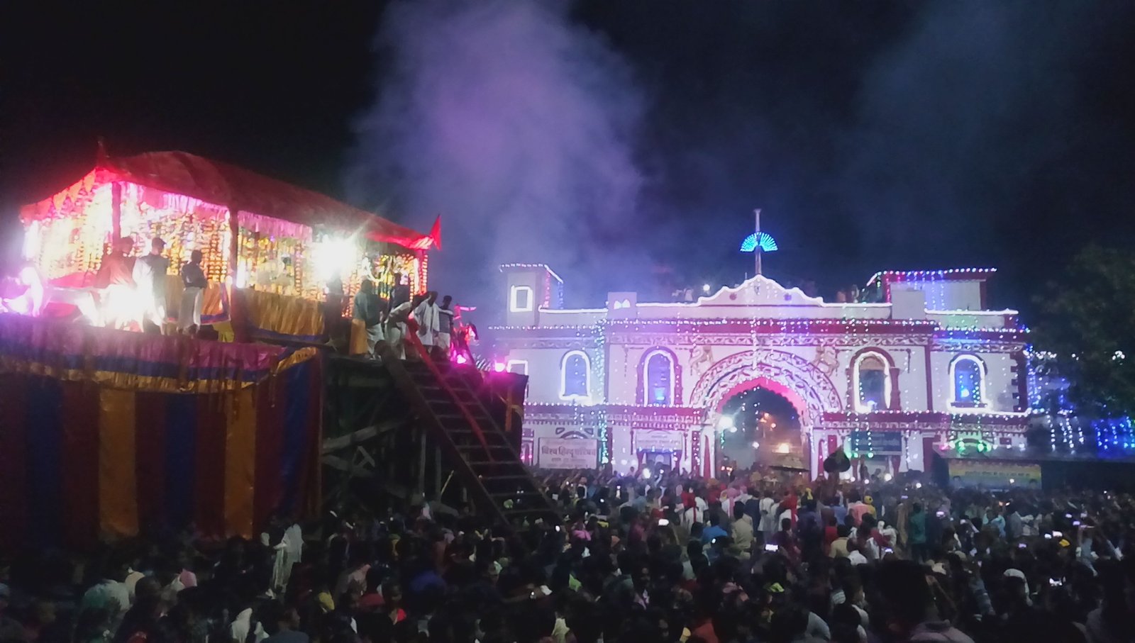 A traditional illuminated chariot during Bastar Dussehra in Jagdalpur
