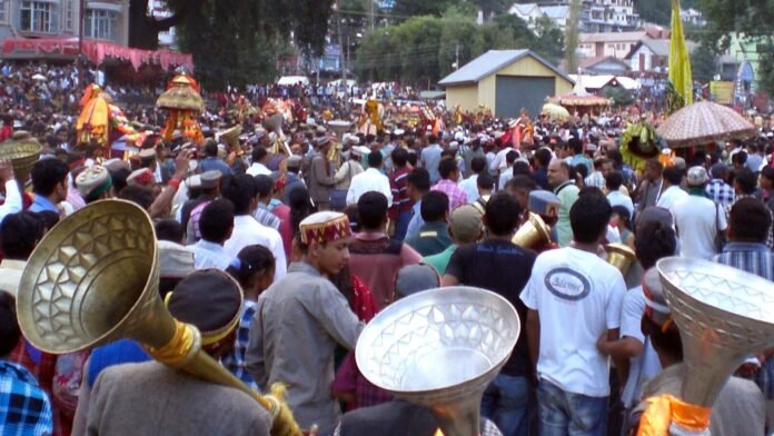 Kullu Dussehra — October 2011 file photograph Main procession at Kullu Dussehra in October 2011