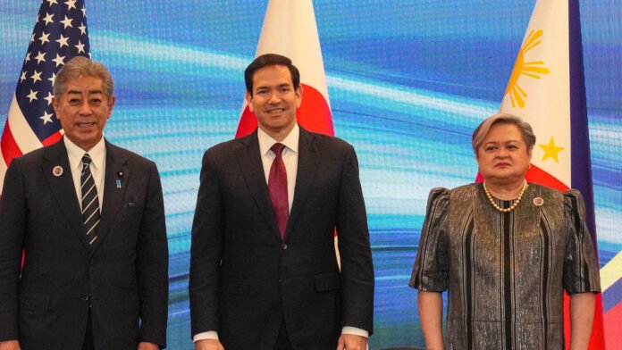 Theresa Lazaro Kuala Lumpur July 2025 file photo File photo: Philippine Foreign Secretary Ma. Theresa Lazaro, right, with Marco Rubio and Takeshi Iwaya in Kuala Lumpur on July 10, 2025, not the October 19 summons.