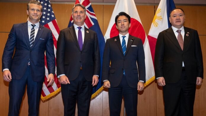 US Secretary of War Pete Hegseth with the defence ministers of Japan, Australia and the Philippines in Kuala Lumpur, November 1, 2025