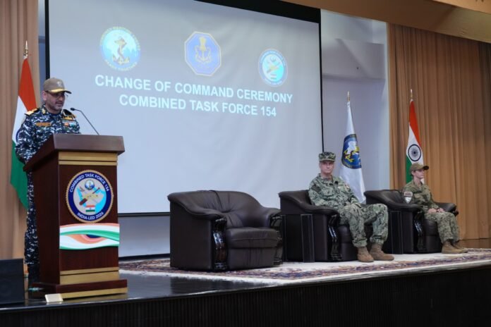 Indian Navy CTF 154 command handover, October 2026 CTF 154 change of command ceremony with Indian Navy and Combined Maritime Forces officers