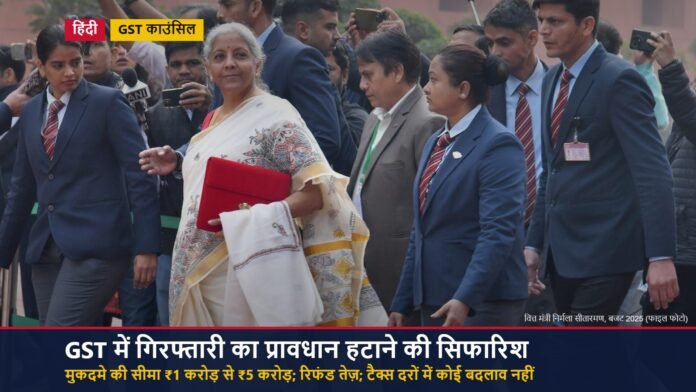 GST काउंसिल की 57वीं बैठक वित्त मंत्री निर्मला सीतारमण की फाइल फोटो, GST काउंसिल के फैसलों के शीर्षक के साथ