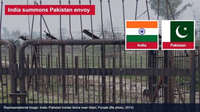 India summons Pakistan envoy over border infiltration Border fence on the India–Pakistan border in Punjab with the flags of India and Pakistan