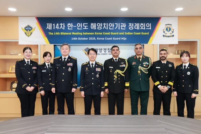 oct16-korea-coastguard Indian and Korea Coast Guard delegations at their bilateral meeting in Incheon on October 14, 2026