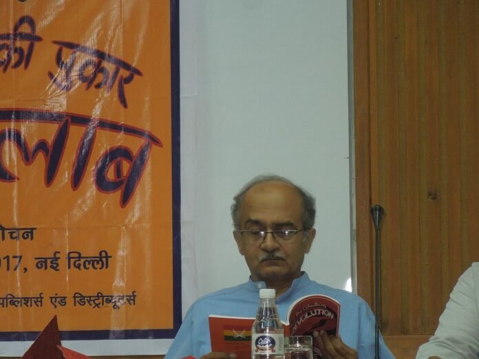 Archival photograph of lawyer Prashant Bhushan at a book event in New Delhi in July 2017