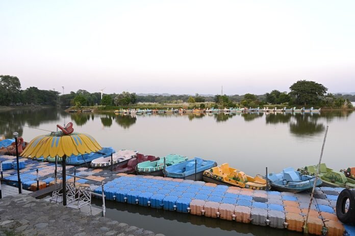 Archival evening view of Sukhna Lake in Chandigarh, photographed in October 2020