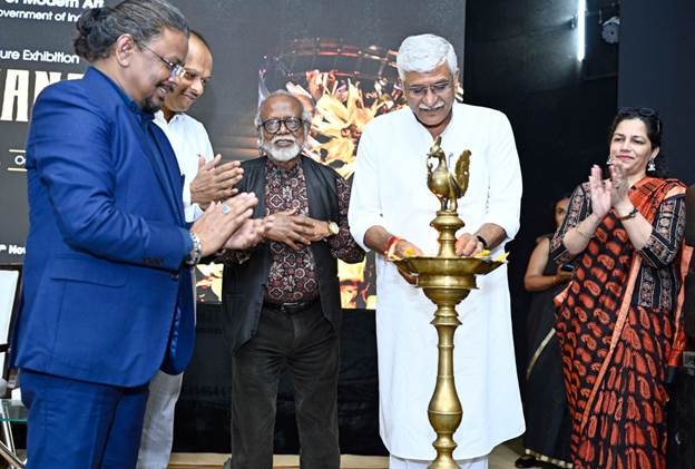 Lamp-lighting at the TAKSHANAM exhibition inauguration at NGMA in New Delhi
