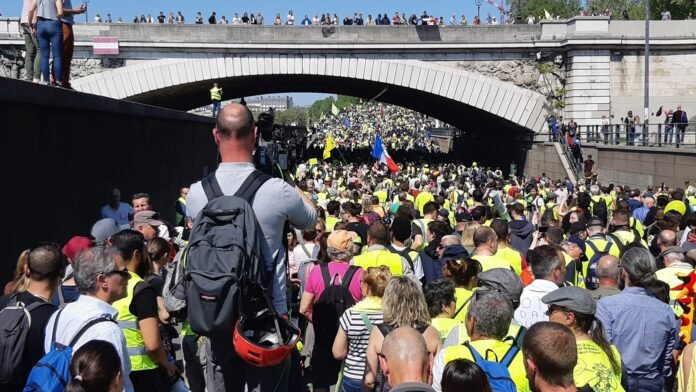 Yellow Vest march in Paris on April 20, 2019 — archival photograph, not October 2026