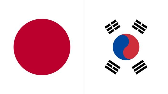 an illustration of the Japanese and South Korean national flags — March 21, 2024 file photo Japan and South Korea national flags — illustration, not a photograph of the AI talks