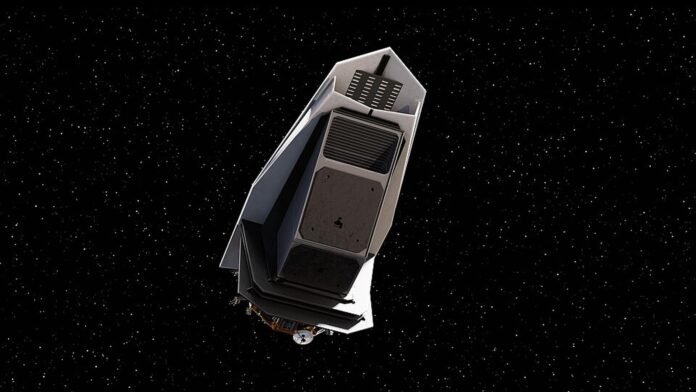 NASA/JPL-Caltech artist’s concept of the NEO Surveyor infrared asteroid telescope