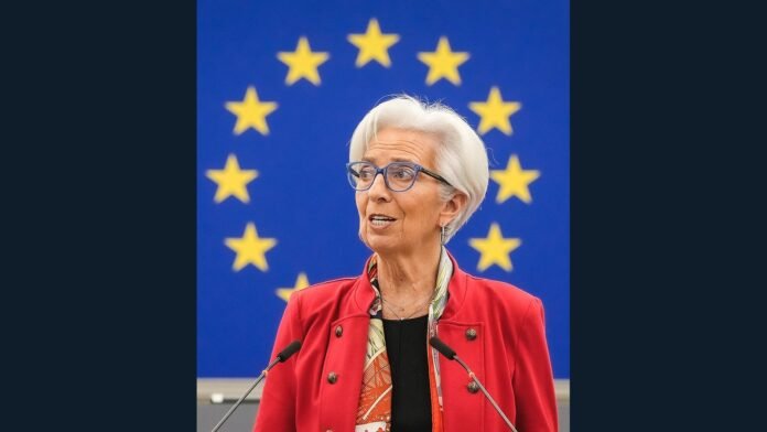 Christine Lagarde speaking at the European Parliament