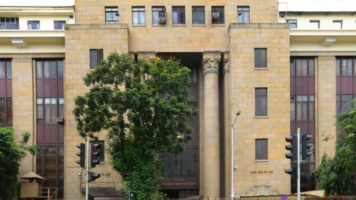 The Reserve Bank of India building in Mumbai — archival image, not the current event