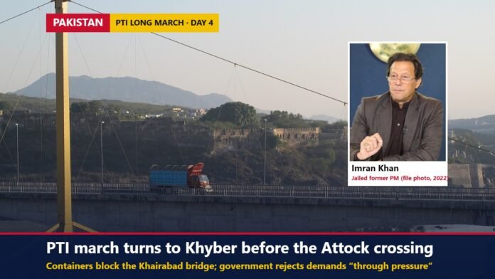 Attock Fort and the Indus seen from the Khairabad bridge, with an inset portrait of Imran Khan