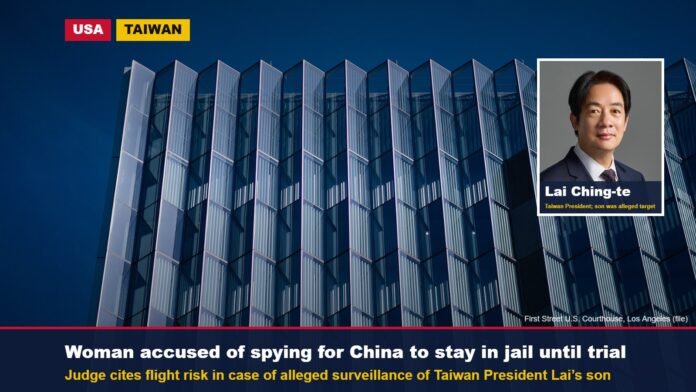 Wanying Zhang case: detention until trial First Street U.S. Courthouse in Los Angeles with inset of Taiwan President Lai Ching-te